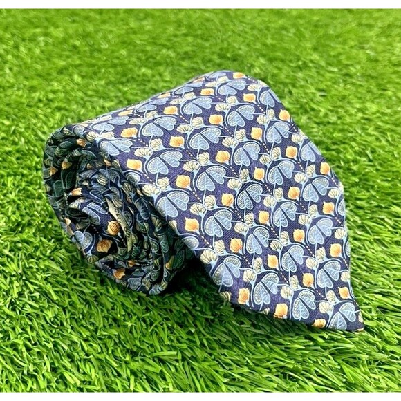 ERMENEGILDO ZEGNA Men's Tie Blue Gold Geo 57L 3.5W ITALY EUC MINT! Retail-$175 - Picture 2 of 14